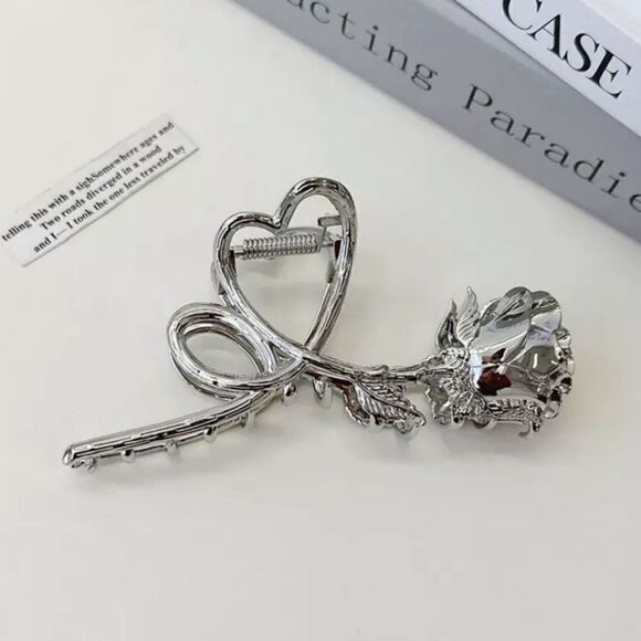 Brand New Top Fashion Silver Rose Hair Clip - Picture 1 of 9